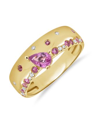 0.95CT PINK SAPPHIRE AND DIAMOND CONFETTI CIGAR RING