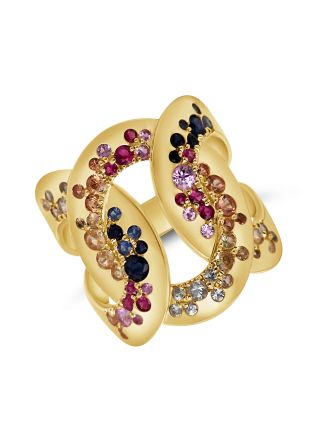 1.87CT RAINBOW COLOR AND DIAMOND CROSSOVER CONFETTI RING