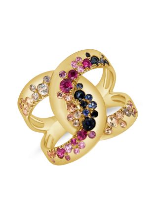 1.61CT RAINBOW COLOR AND DIAMOND CROSSOVER CONFETTI RING