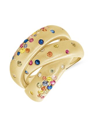 1.25CT RAINBOW COLOR CONFETTI BEZEL SET CROSSOVER RING