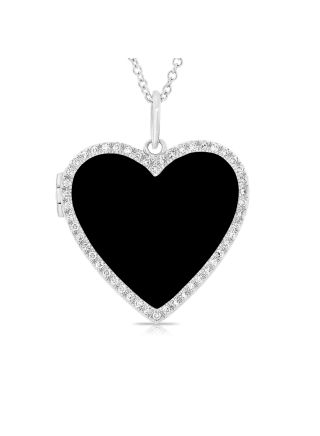 3.42CT BLACK AGATE AND DIAMOND HEART PENDANT NECKLACE