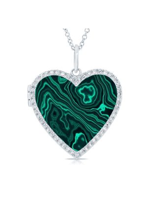 4.77CT MALACHITE AND DIAMOND HEART LOCKET NECKLACE