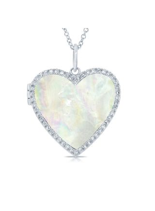 3.59CT MOTHER OF PEARL AND DIAMOND HEART LOCKET NECKLACE