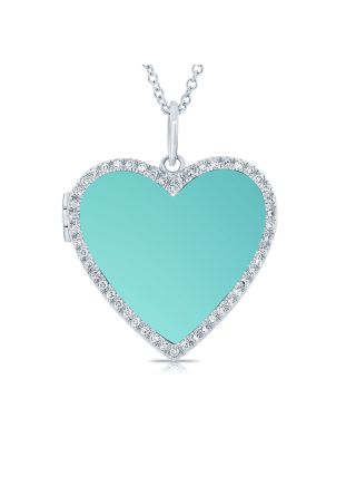 2.75CT TURQUOISE AND DIAMOND HEART LOCKET NECKLACE