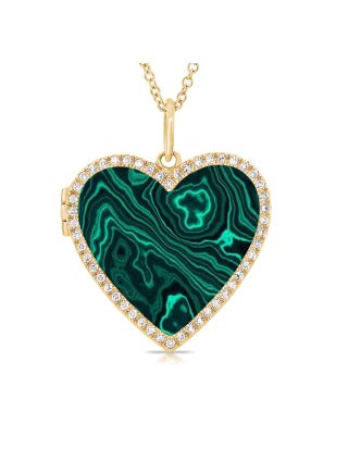 3.84CT MALACHITE AND DIAMOND HEART LOCKET NECKLACE
