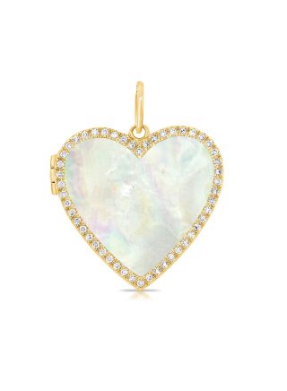 3.65CT MOTHER OF PEARL AND DIAMOND HEART LOCKET NECKLACE