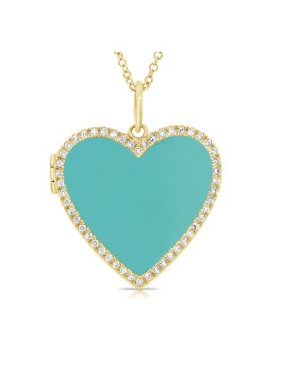 3.84CT TURQUOISE AND DIAMOND HEART LOCKET NECKLACE