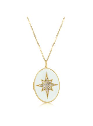 .14CT WHITE ENAMEL AND DIAMOND STARBURST LOCKET NECKLACE