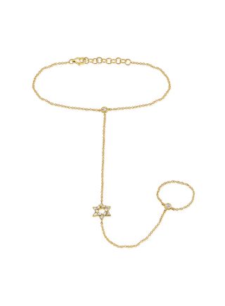 0.23CT BAGUETTES AND DIAMOND STAR OF DAVID HAND CHAIN