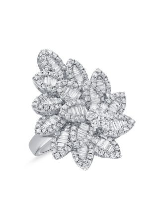 2.90CT BAGUETTES AND ROUND DIAMOND LEAF COCKTAIL RING