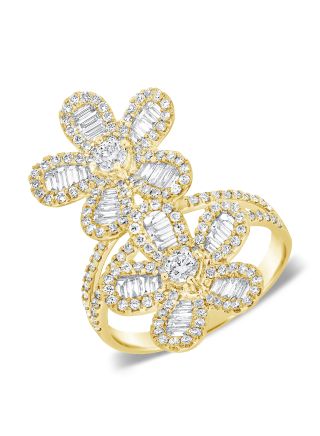 1.51CT BAGUETTES AND DIAMOND FLOWER COCKTAIL RING