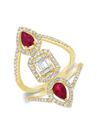 1.64CT RUBY, BAGUETTES AND DIAMOND COCKTAIL RING
