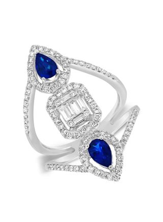 2.07CT SAPPHIRE, BAGUETTES AND ROUND DIAMOND COCKTAIL RING