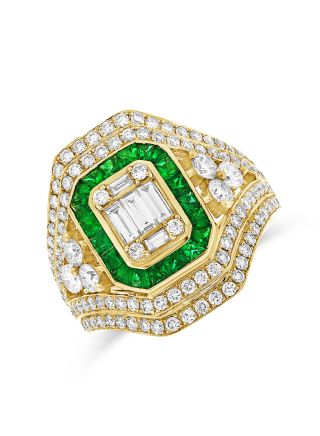 2.35CT EMERALD, BAGUETTES AND ROUND DIAMOND ILLUSION COCKTAIL RING
