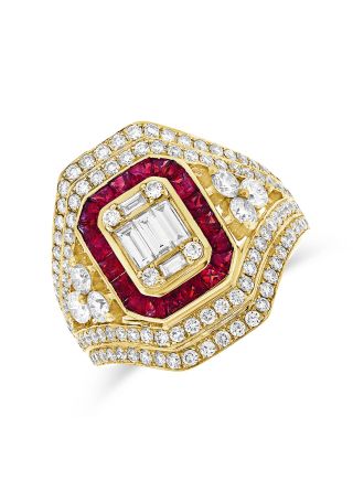 2.84CT RUBY, BAGUETTES AND ROUND DIAMOND ILLUSION COCKTAIL RING