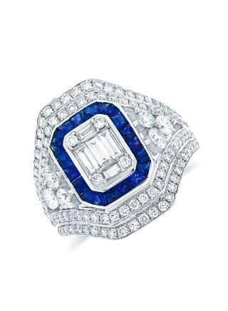 2.60CT SAPPHIRE, BAGUETTES AND ROUND DIAMOND ILLUSION COCKTAIL RING